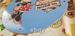 Vintage Sunoco Gasoline Porcelain Walt Disney Minnie Mouse Gas Oil Service Sign