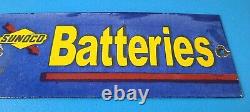 Vintage Sunoco Gasoline Sign Gas Service Station Pump Batteries Porcelain Sign