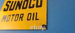 Vintage Sunoco Motor Oil Porcelain Gasoline Service Station Pump Plate Sign