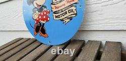 Vintage Sunoco Motor Oil Porcelain Minnie Mickey Mouse Walt Disney Gas Pump Sign