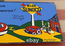 Vintage Sunoco Motor Oil Porcelain Sign Disney Gasoline Pump Plate Mickey Goofy