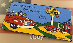 Vintage Sunoco Motor Oil Porcelain Sign Disney Gasoline Pump Plate Mickey Goofy