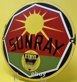 Vintage Sunray Ethyl Gasoline Porcelain Sign Gas Station Motor Oil Pump Plate
