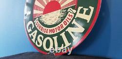 Vintage Sunset Gasoline Porcelain Oil Sunrise Service Station Pump Plate Sign
