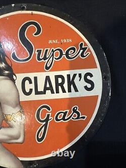 Vintage Super Clark Gas Wonder Women Pinup Girl Porcelain Gas Oil Pump Ad Sign