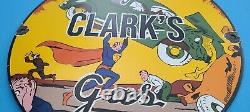 Vintage Super Clark's Gasoline Porcelain Gas & Motor Oil Service Station Sign
