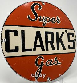 Vintage Super Clark's Gasoline Porcelain Sign Gas Station Motor Oil Pump Plate