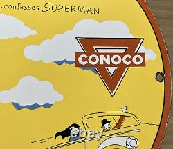 Vintage Superman N Tane Conoco Gasoline Porcelain Sign 12 Metal Comic Gas Oil