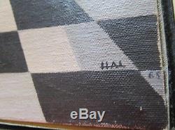 Vintage Surreal Painting Mod Architectural Geometric Abstract Signed Hal 1960's