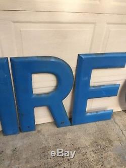 Vintage TIRE CENTERS INC. Blue Porcelain Letters Gas And Oil Signs Letter Sign