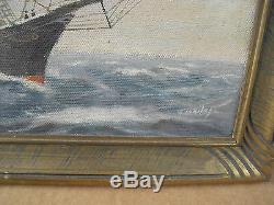 Vintage T BAILEY Oil Painting Ship on the Ocean Framed