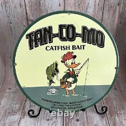 Vintage Tan-co-mo Porcelain Sign Gas Oil Taneycomo Fishing Bait Lure Shop Pump