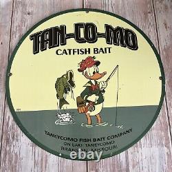 Vintage Tan-co-mo Porcelain Sign Gas Oil Taneycomo Fishing Bait Lure Shop Pump