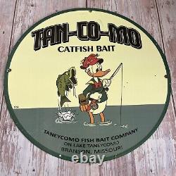 Vintage Tan-co-mo Porcelain Sign Gas Oil Taneycomo Fishing Bait Lure Shop Pump