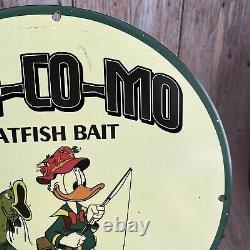 Vintage Tan-co-mo Porcelain Sign Gas Oil Taneycomo Fishing Bait Lure Shop Pump