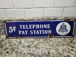 Vintage Telephone Porcelain Sign Bell System Pay Phone Station Gas Oil Service
