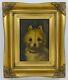 Vintage Terrier Dog Oil On Panel Painting Gold Leaf Frame