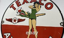 Vintage Texaco Aviation Gasoline Porcelain Sign Gas Station Motor Oil Pump Plate