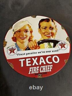 Vintage Texaco Fire Chief Gasoline Porcelain Gas Station Sign 12