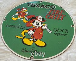 Vintage Texaco Fire-chief Gasoline Porcelain Sign Disney Mickey Donald Duck Oil