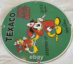 Vintage Texaco Fire-chief Gasoline Porcelain Sign Disney Mickey Donald Duck Oil