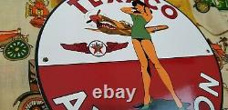 Vintage Texaco Gasoline Porcelain Airplane Military Gas Oil Service Station Sign