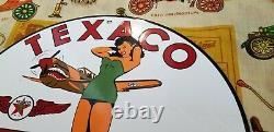 Vintage Texaco Gasoline Porcelain Airplane Military Gas Oil Service Station Sign