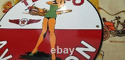 Vintage Texaco Gasoline Porcelain Airplane Military Gas Oil Service Station Sign