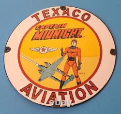 Vintage Texaco Gasoline Porcelain Captain Midnight Gas Service Station Pump Sign
