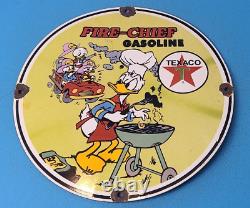 Vintage Texaco Gasoline Porcelain Donald Duck Fire Chiefs Disney Gas Pump Sign