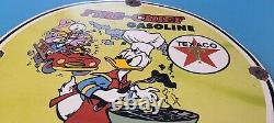 Vintage Texaco Gasoline Porcelain Donald Duck Fire Chiefs Disney Gas Pump Sign