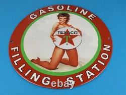 Vintage Texaco Gasoline Porcelain Filling Station Gas Service Pump Plate Sign