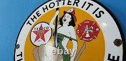 Vintage Texaco Gasoline Porcelain Fire Chief Rescue Gas Motor Oil Service Sign