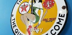 Vintage Texaco Gasoline Porcelain Fire Chief Rescue Gas Motor Oil Service Sign