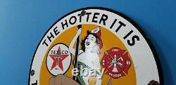 Vintage Texaco Gasoline Porcelain Fire Chief Rescue Gas Motor Oil Service Sign