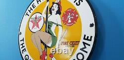 Vintage Texaco Gasoline Porcelain Fire Chief Rescue Gas Motor Oil Service Sign