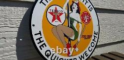 Vintage Texaco Gasoline Porcelain Gas Oil Fire Chief Hotter It Is Service Sign