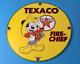 Vintage Texaco Gasoline Porcelain Mickey Mouse Fire-chief Disney Gas Pump Sign
