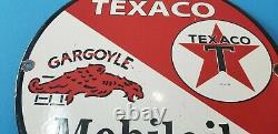 Vintage Texaco Gasoline Porcelain Mobil Oil Service Station Pump Plate Sign