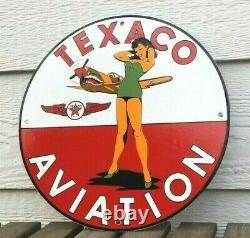 Vintage Texaco Gasoline Porcelain Service Station Military Gas Oil Airplane Sign