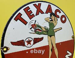 Vintage Texaco Gasoline Porcelain Sign Motor Oil Gas Station Pump Plate Pin Up