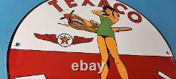 Vintage Texaco Gasoline Sign Pinup Girl Sign Gas Motor Oil Pump Porcelain Sign
