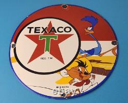 Vintage Texaco Gasoline Sign Red Star Road Runner Gas Pump Service Sign