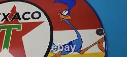 Vintage Texaco Gasoline Sign Red Star Road Runner Gas Pump Service Sign