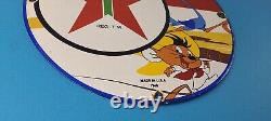 Vintage Texaco Gasoline Sign Red Star Road Runner Gas Pump Service Sign