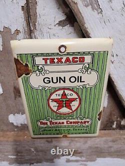 Vintage Texaco Gun Oil Porcelain Sign Firearm Gun Rifle Plaque Texas Star Gas