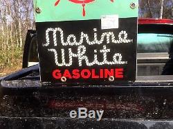 Vintage Texaco Marine White Gasoline Pump Porcelain Metal Sign Gas Oil Nautical