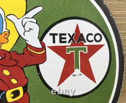 Vintage Texaco Motor Oil Porcelain Sign Texas Gasoline Gas Station Pump Plate
