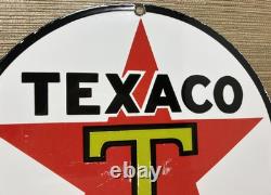 Vintage Texaco Motor Oil Porcelain Sign Texas Gasoline Gas Station Pump Plate