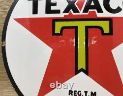 Vintage Texaco Motor Oil Porcelain Sign Texas Gasoline Gas Station Pump Plate